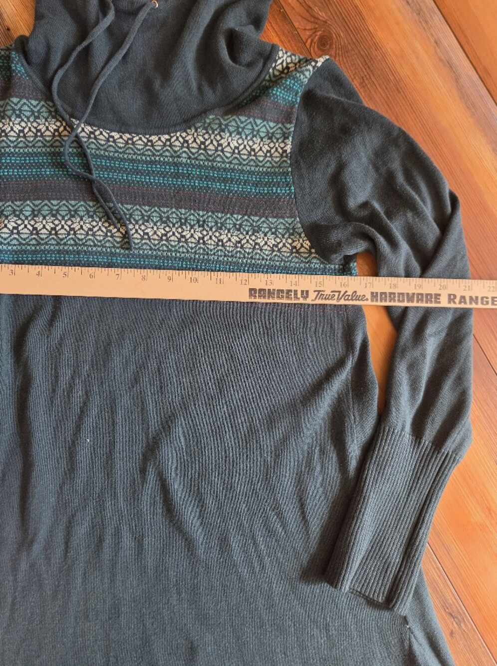 Teal Hooded Knit Dress with Fair Isle Detail - Picture 7 of 8